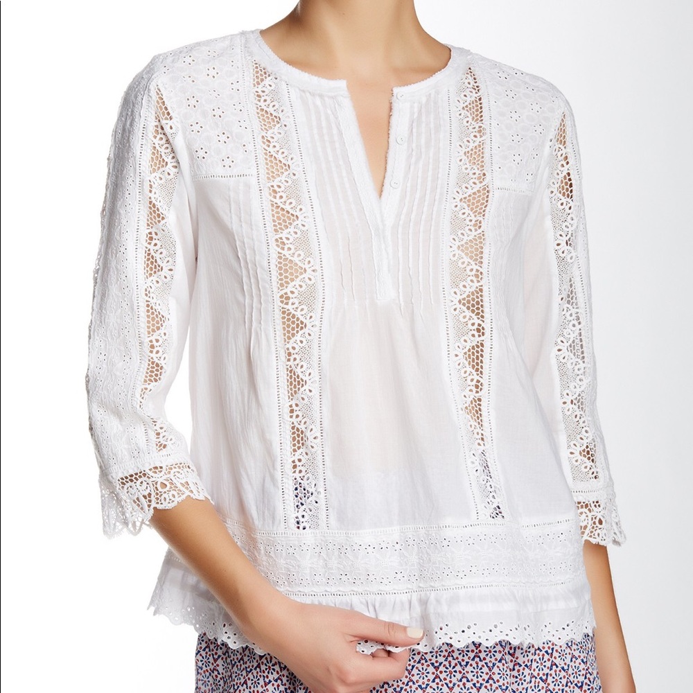 Rebecca Taylor White Lace Cotton Voile Blouse